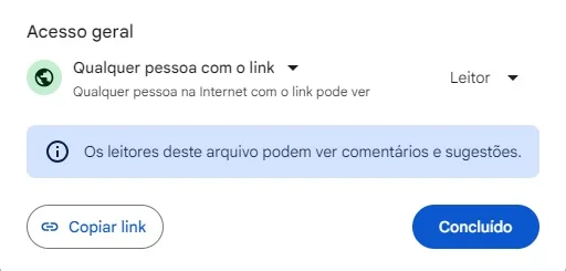 Compartilhar arquivo no Google Drive
