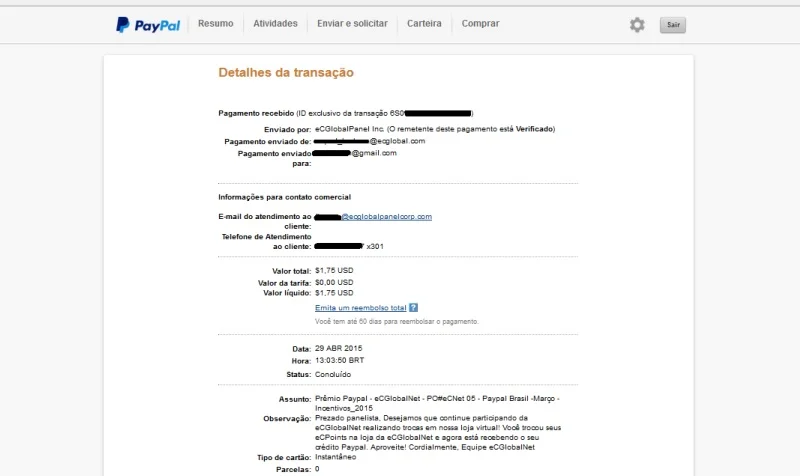 Pagamento via PayPal do Ecglobal