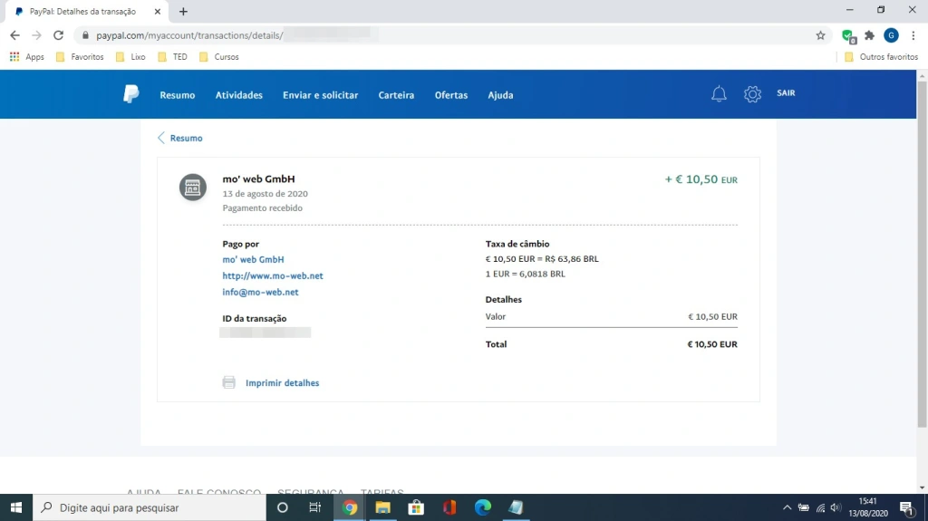 Myiyo é confiável? Print screen do pagamento via PayPal