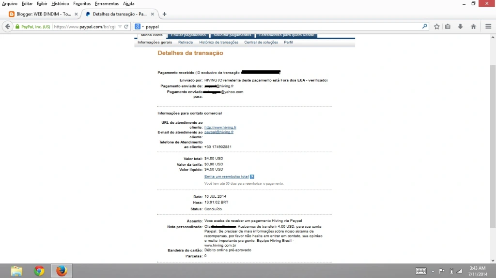 Pagamento do Hiving via PayPal