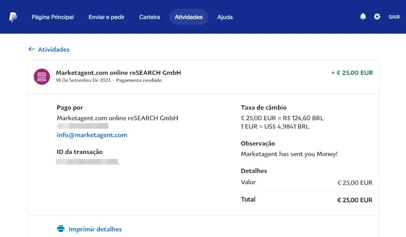 Pagamento via PayPal do Marketagent