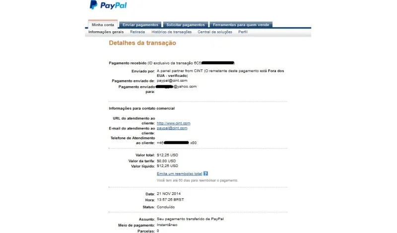 Pagamento via PayPal do Opinea